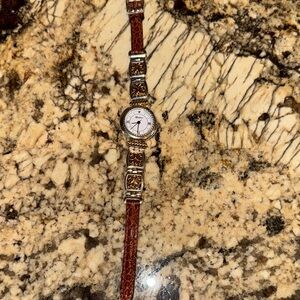 Brighton reversible watch  - Brown and Silver Watch with Patterned Strap
